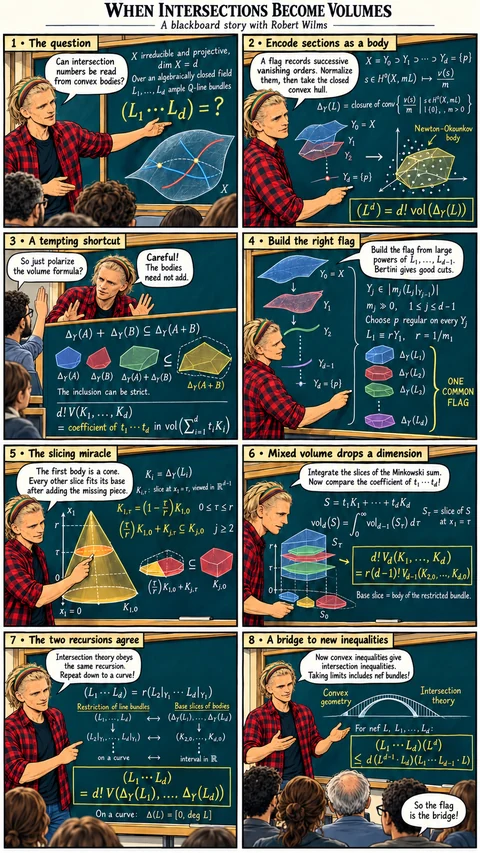 When intersections become volumes — 8 illustrated panels with speech balloons